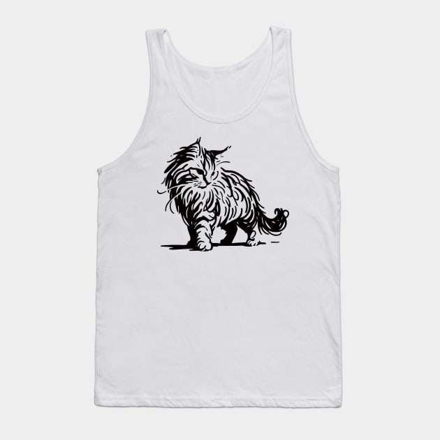 Stick figure of Maine Coon cat in black ink Tank Top by WelshDesigns